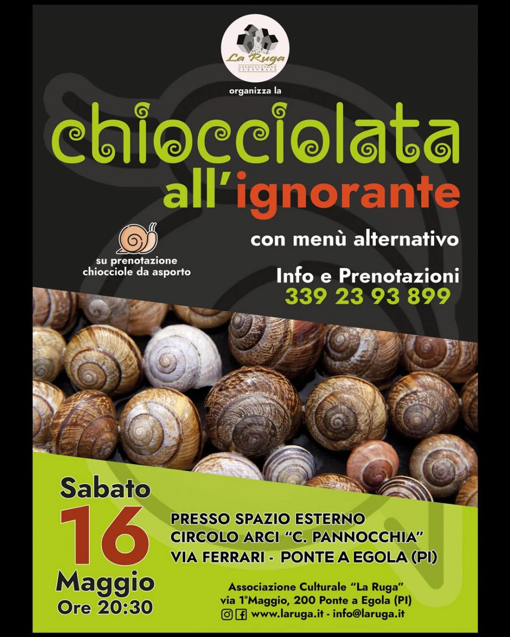 Locandina chiocciolata a Ponte a Egola il 16 maggio 2026