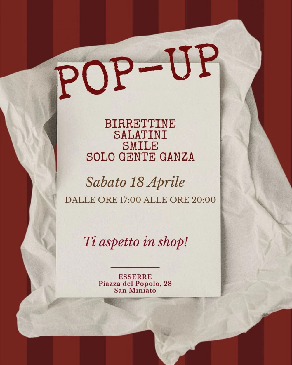 Locandina evento Pop Up Esserre