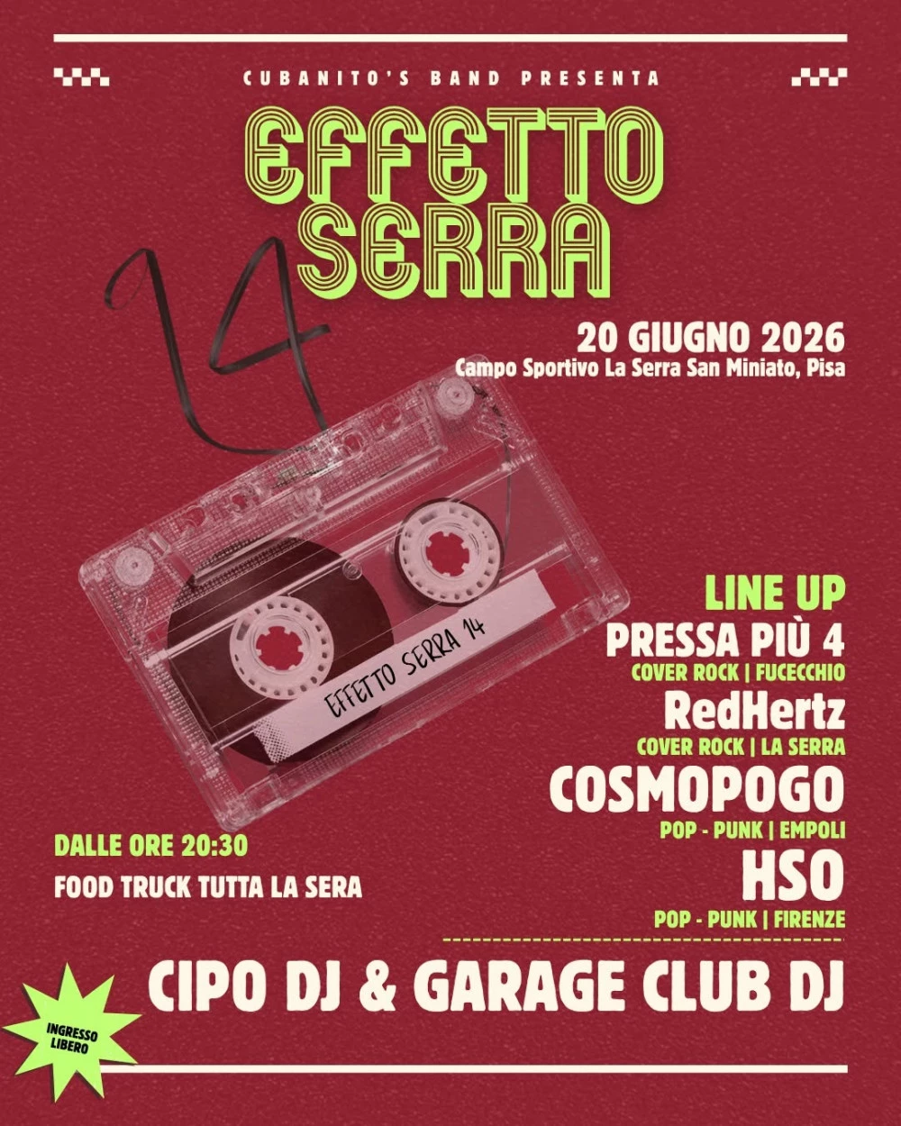 Locandina evento effetto serra 14 al campo sportivo di La Serra