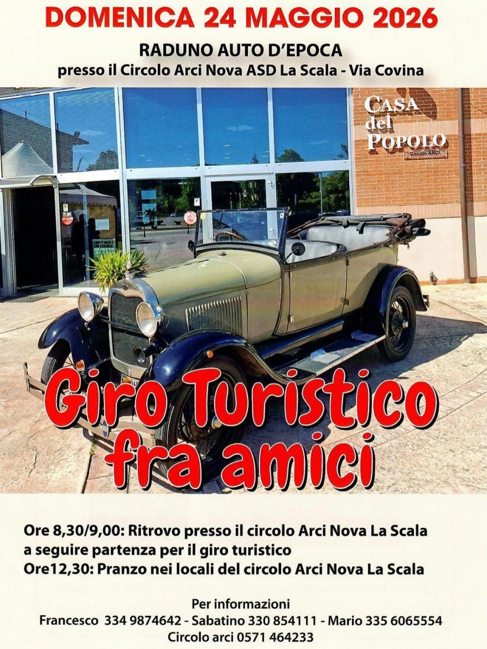 Locandina raduno auto al circolo di La Scala il 24 maggio 2026