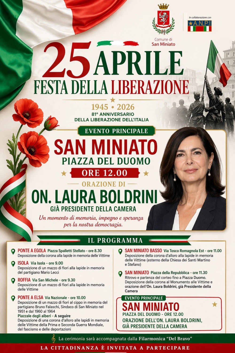 Locandina della festa della liberazione a san miniato il 25 aprile 2026