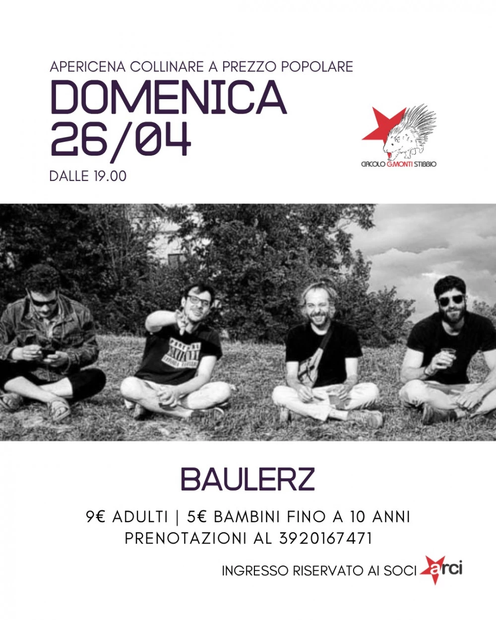 Locandina dell'evento live music al circolo G. Monti Stibbio