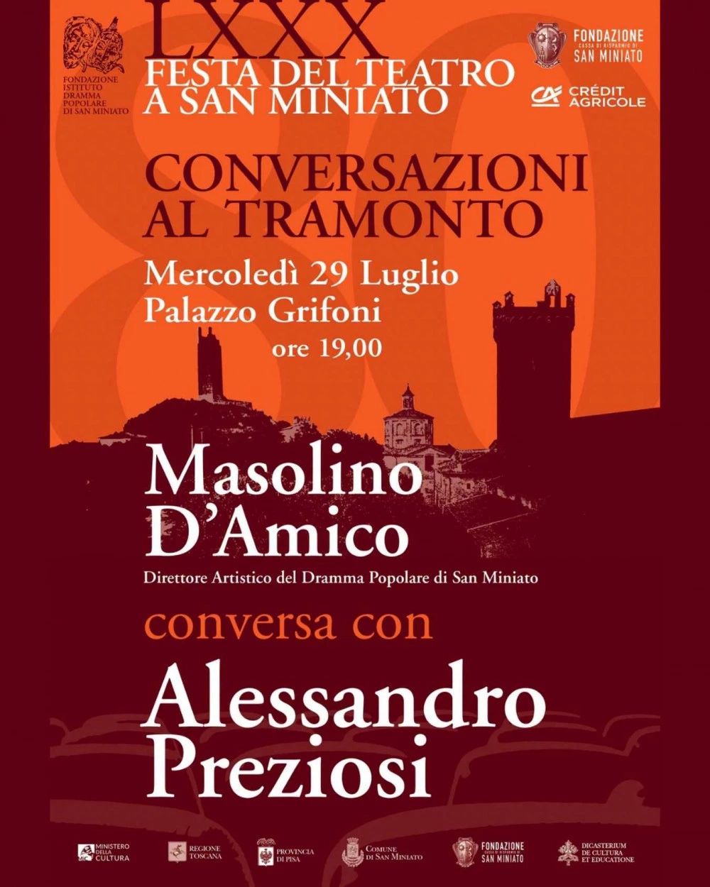 Locandina conversazioni al tramonto con Alessandro Preziosi