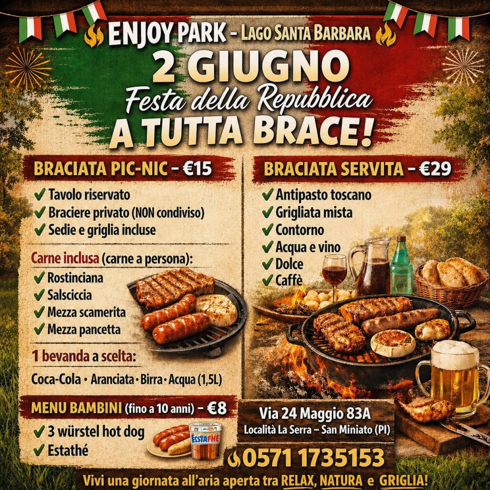 Locandina braciata all'enjoy park di san miniato del 2 giugno