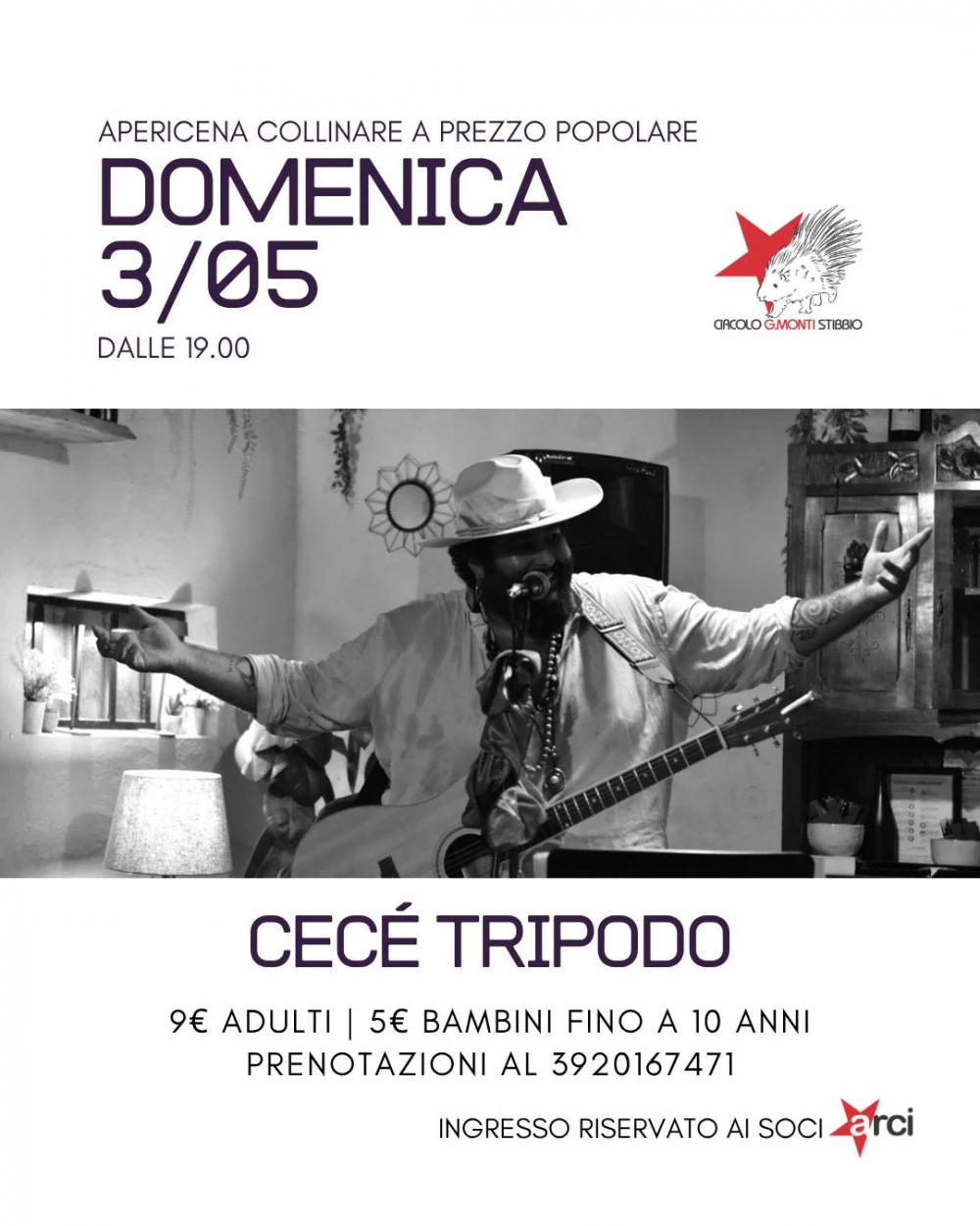 Locandina concerto di musica live al circolo G. Monti di Stibbio