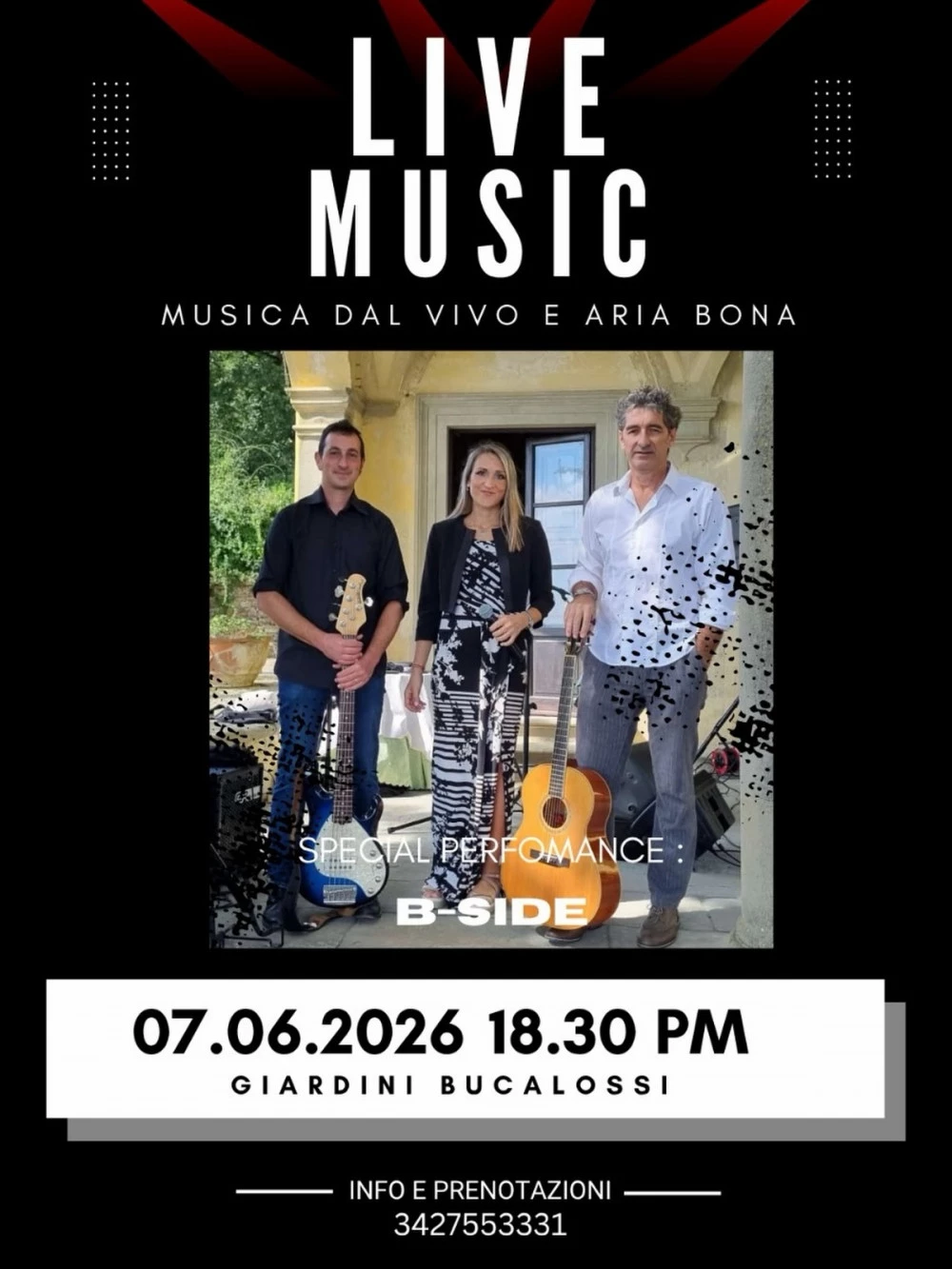 Locandina concerto live music allo Chalet dei "B-Side"