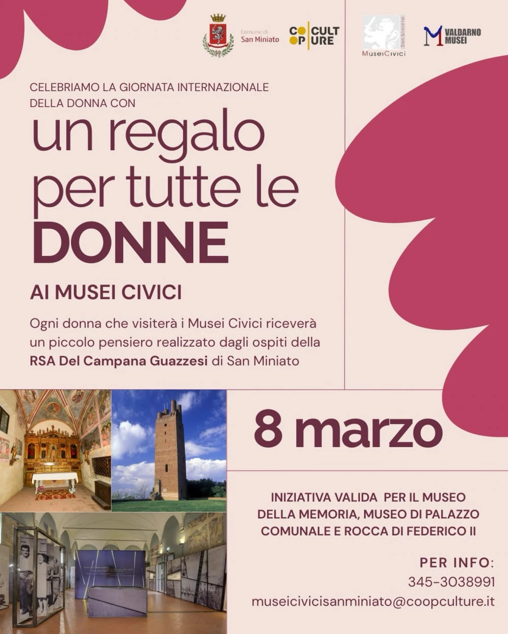 Locandina dell'iniziativa "Un regalo per tutte le donne" indetta dai musei civici