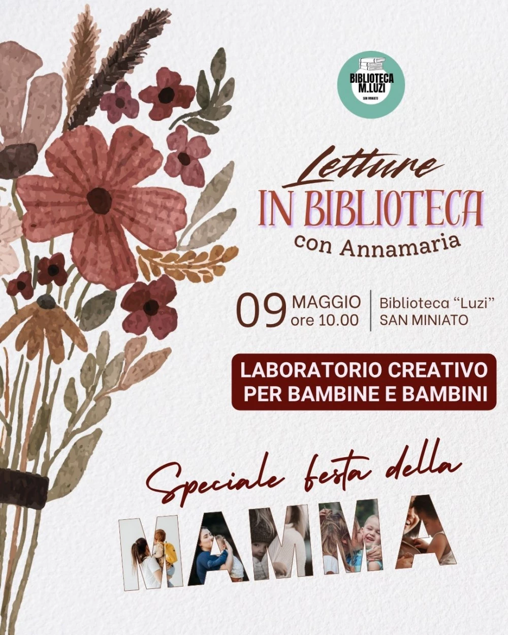 Locandina delle letture in biblioteca con Annamaria