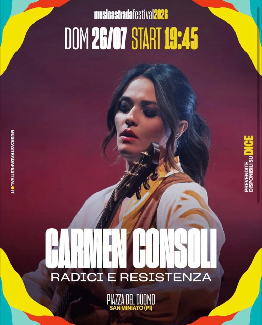 Carmen Consoli in concerto a San Miniato 2026 &ndash; Musicastrada Festival, data e biglietti