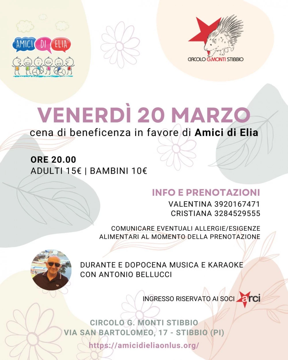 Locandina Cena di Beneficenza in favore di Amici di Elia