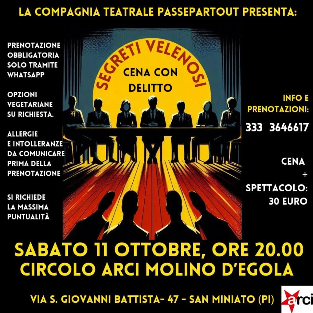 Locandina dell'evento "Segreti Velenosi - Cena con Delitto" a Molino D'Egola