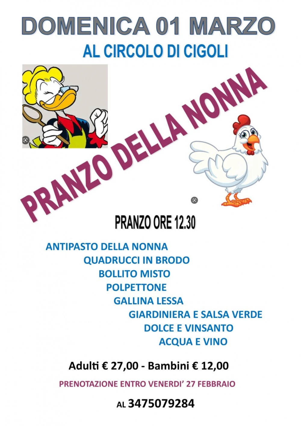 Locandina pranzo della nonna al circolo ARCI di Cigoli