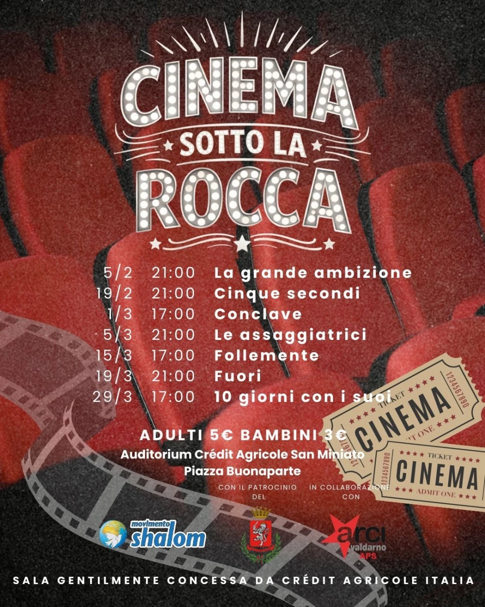 Locandina cinema proiezione straordinaria rassegna film a San Miniato
