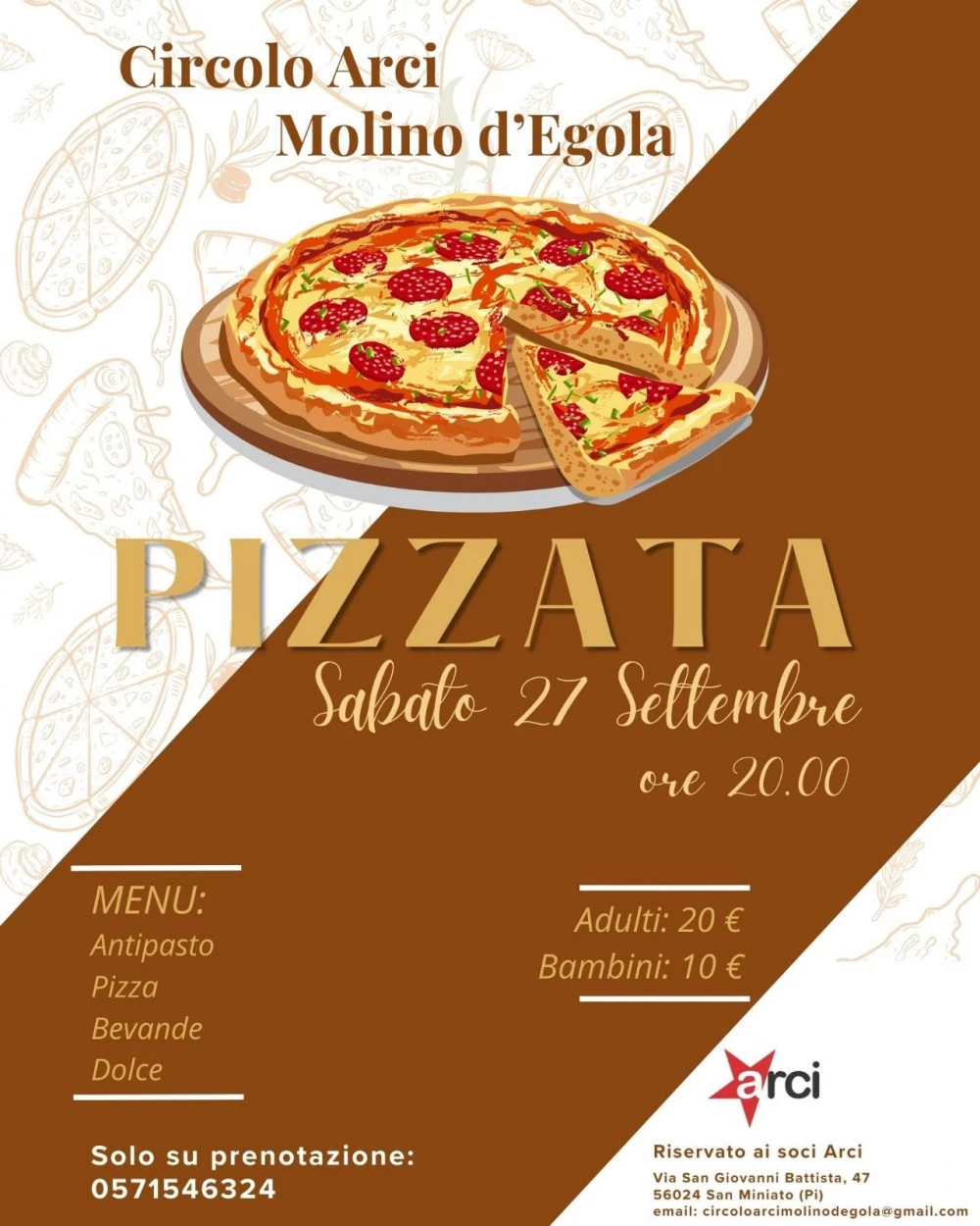 Locandina della "Pizzata" organizzata a Molino D'Egola