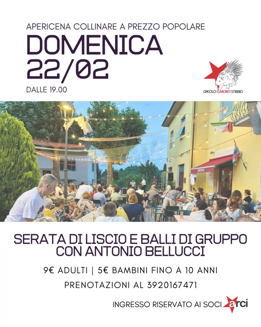 Locandina apericena collinare live music circolo Stibbio