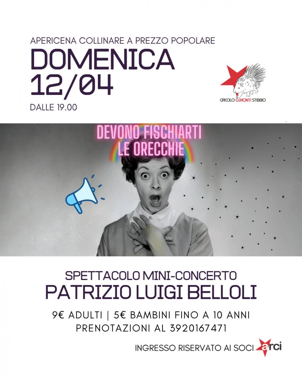 Locandina dello spettacolo-concerto con Luigi Belloli al Circolo G. Monti Stibbio