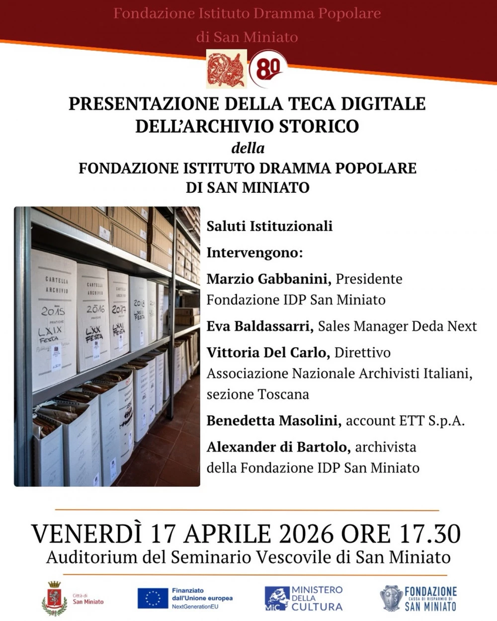 Locandina della Presentazione della Teca Digitale Dell'Archivio Storico