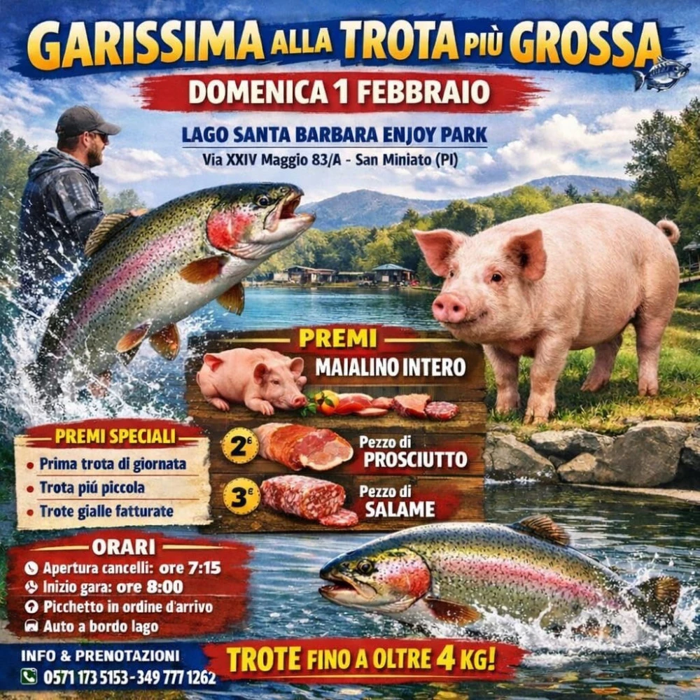 Locandina della garissima alla trota più grossa all'enjoy park