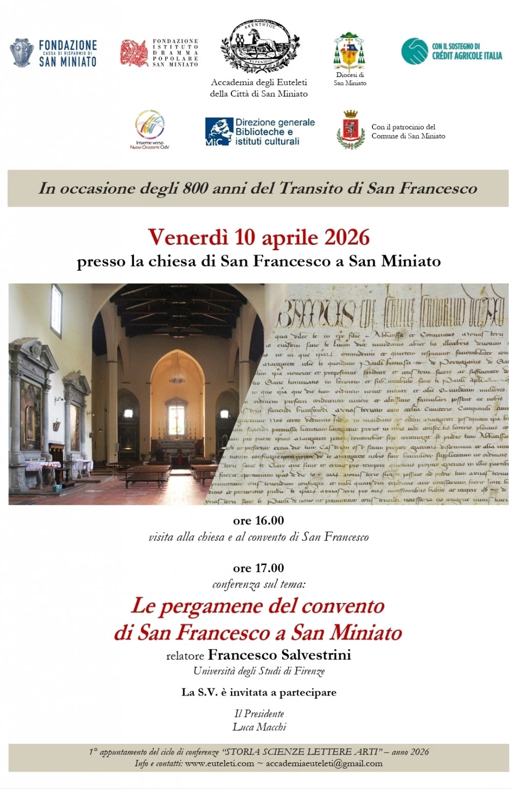 Locandina dell'evento "Le pergamene del convento di San Francesco a San Miniato"