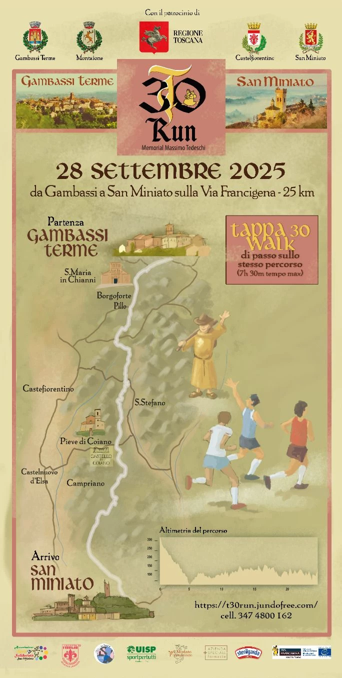Locandina evento T30 camminata corsa da Gambassi Terme a San Miniato