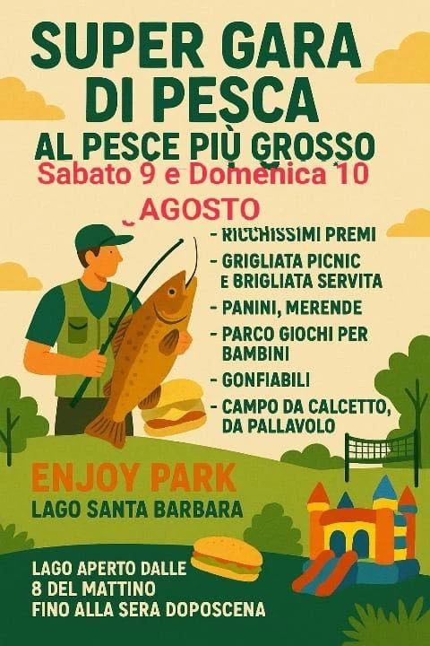 locandina della gara di pesca organizzata dall'enjoy parc al lago santa barbara