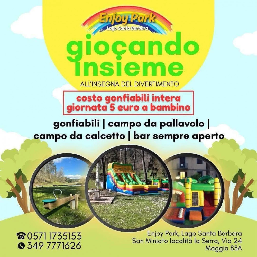 locandina dei giochi gonfiabili al lago santa barbara a San Miniato Enjoy Parc