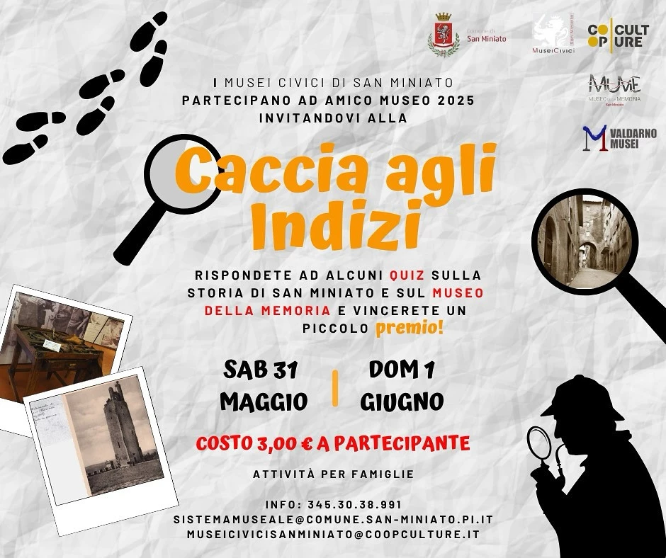 Locandina dell'evento Caccia agli indizi, presso il Museo della Memoria di San Miniato