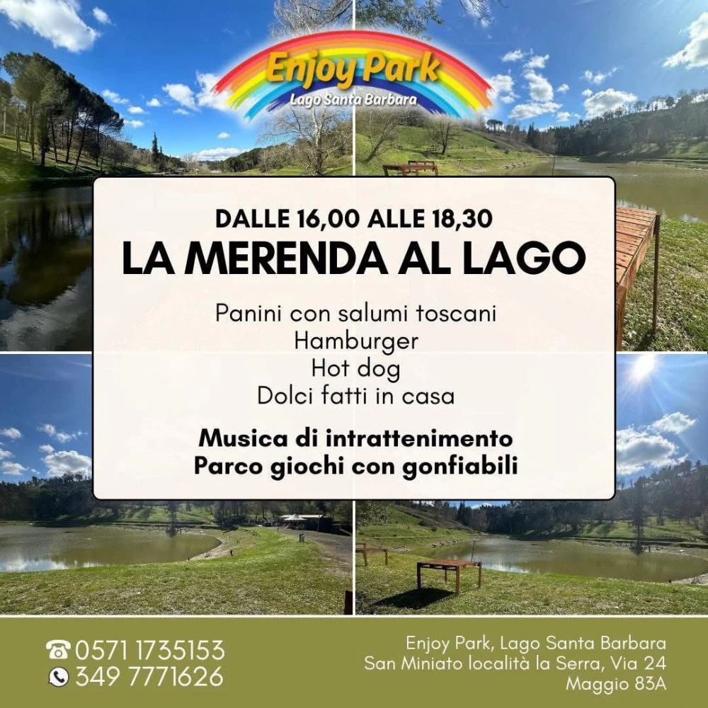 Locandina merenda organizzata dall'enjoy parc al lago santa barbara