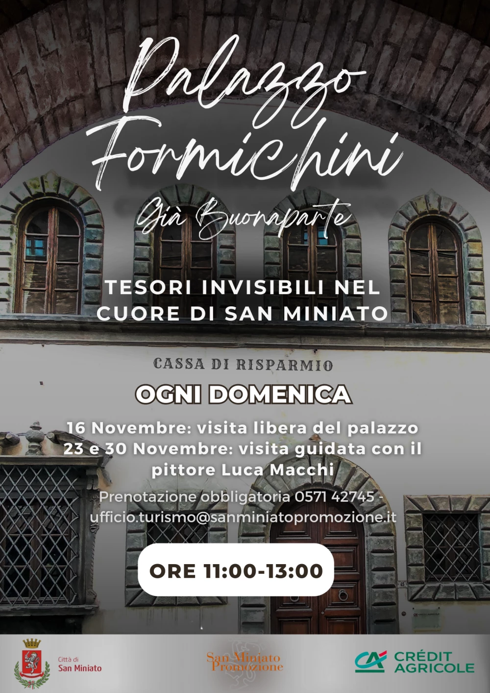 Locandina dedicata alle visite guidate che si terranno a Palazzo Formichini