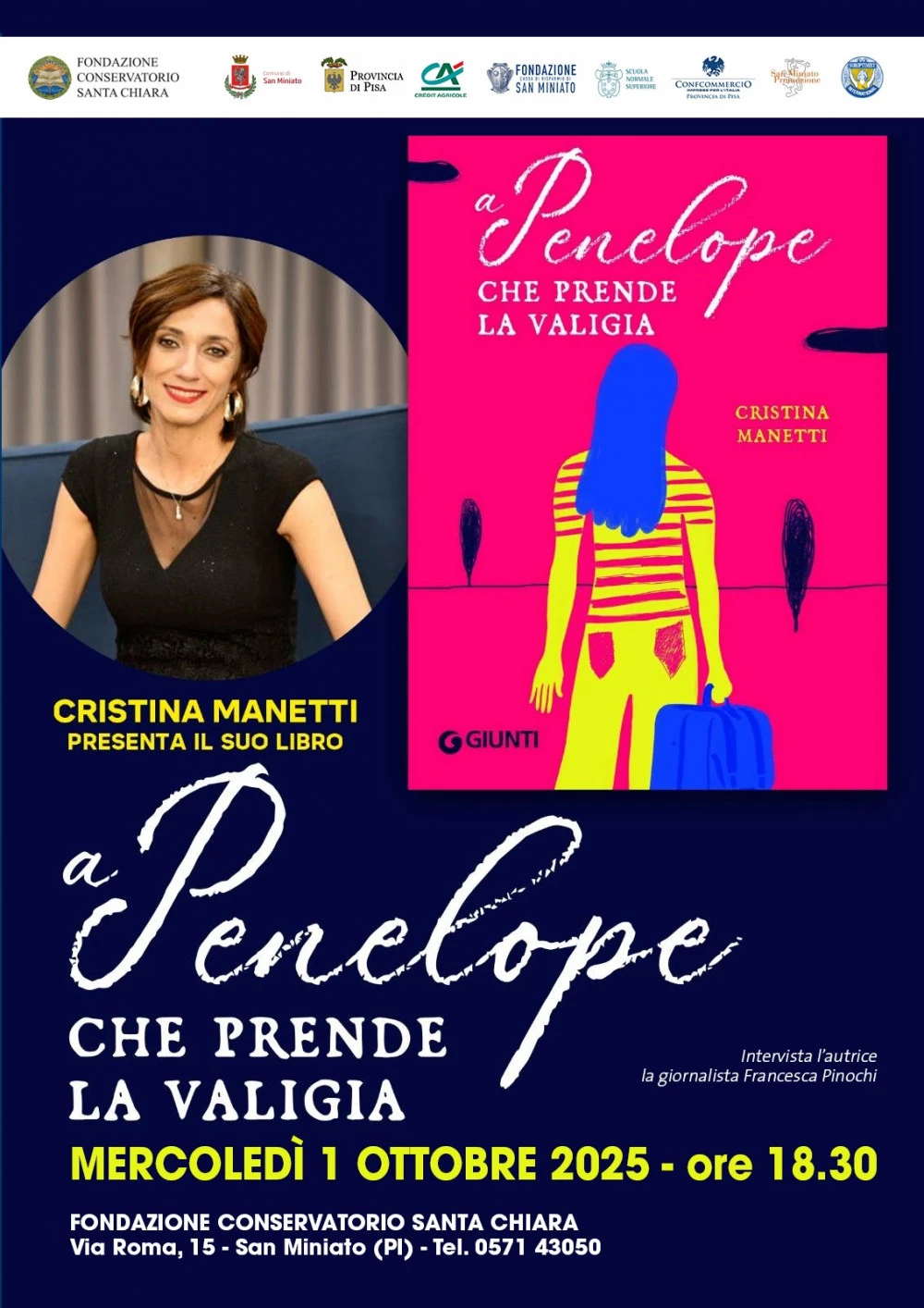 Locandina evento presentazione libro "A Penelope che Prende la Valigia" di Cristina Manetti
