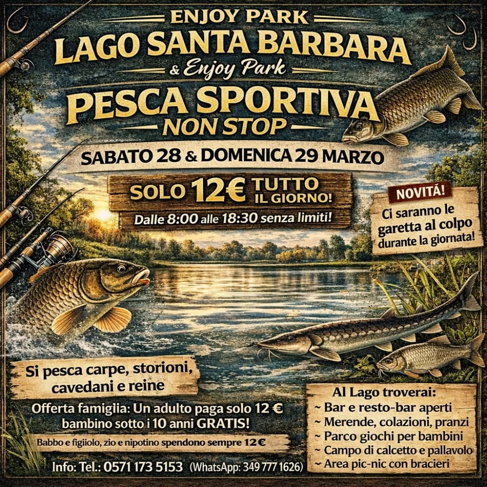 Locandina weekend pesca sportiva al lago santa barbara