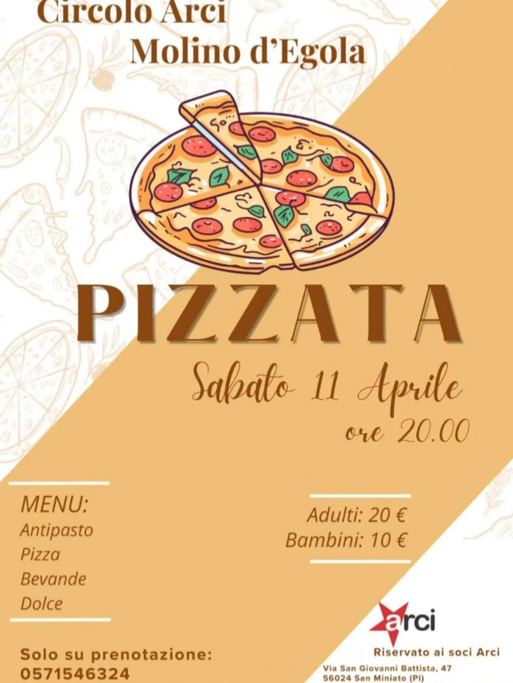 Locandina Pizzata al Circolo ARCI, Molino D'Egola