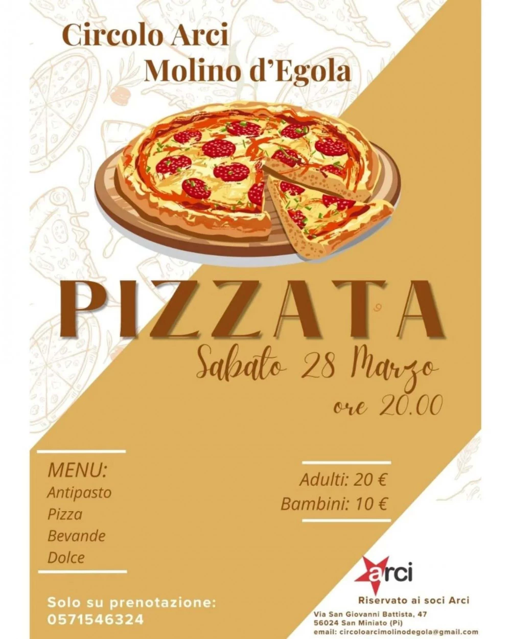 Locandina Pizzata al Circolo ARCI di Molino d'egola