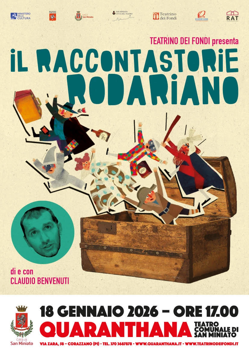 Locandina spettacolo il raccontastorie rodariano al teatro Quaranthana