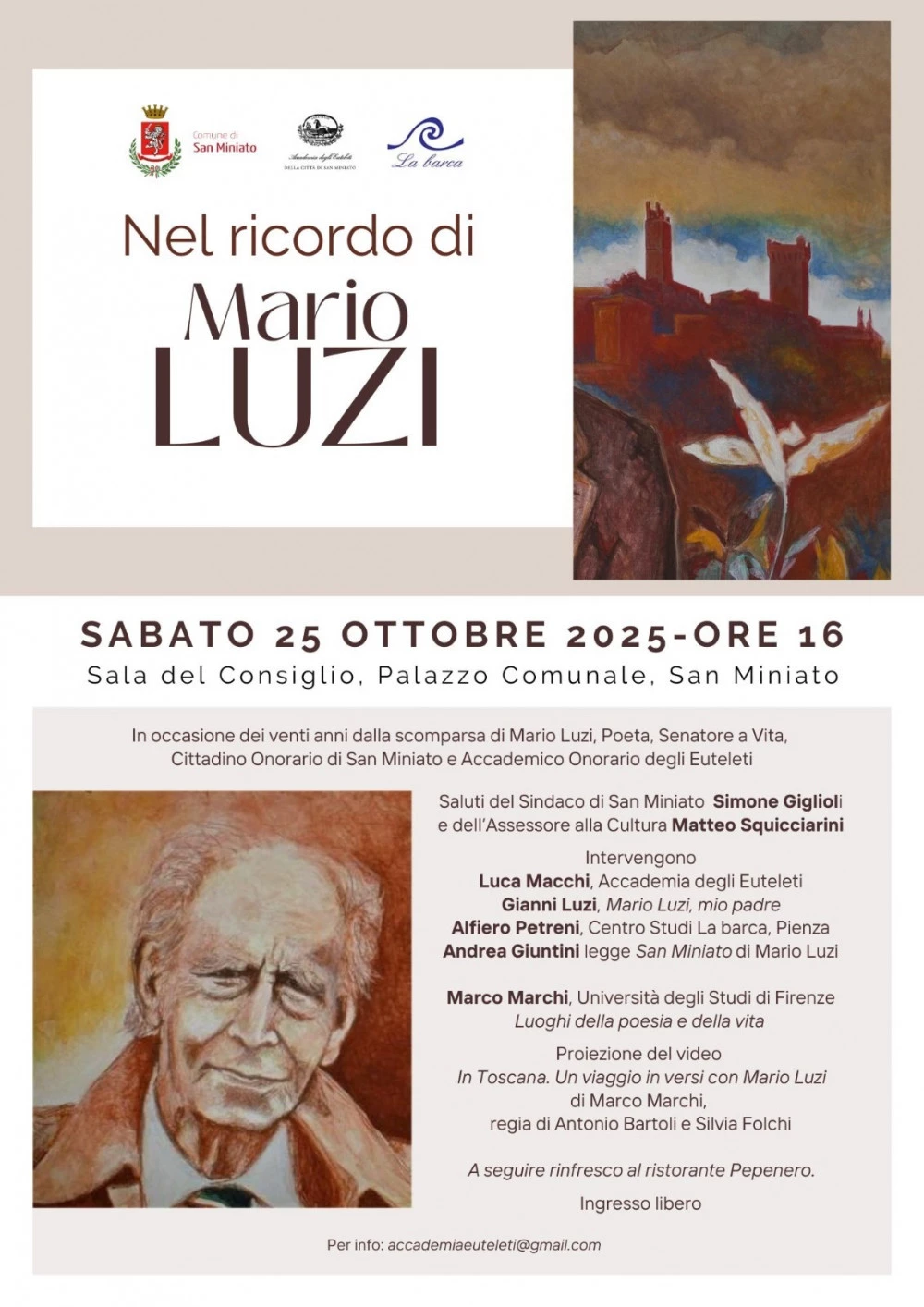 Locandina dell'evento "Nel Ricordo di Mario Luzi"
