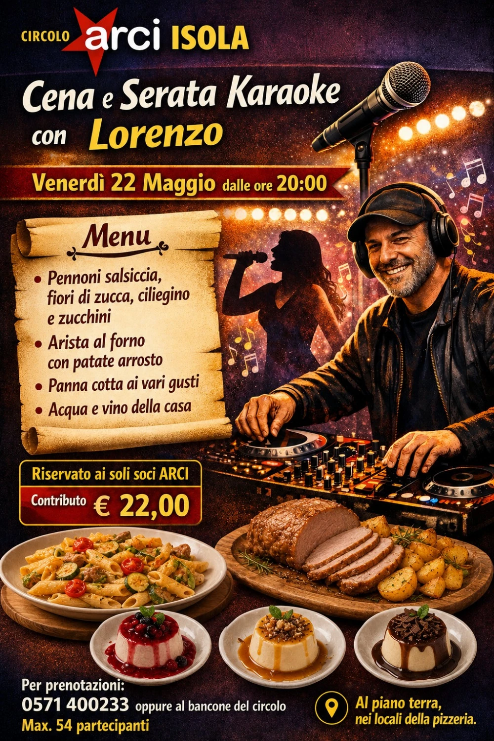 Locandina evento serata karaoke al Circolo ARCI di Isola, San Miniato