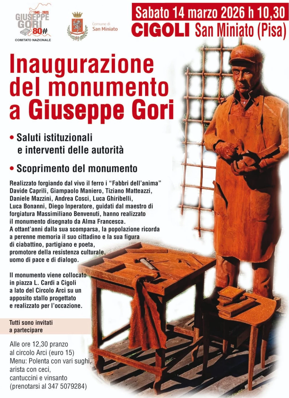 Locandina relativa all'inagurazione del monumento dedicato a Giuseppe Gori