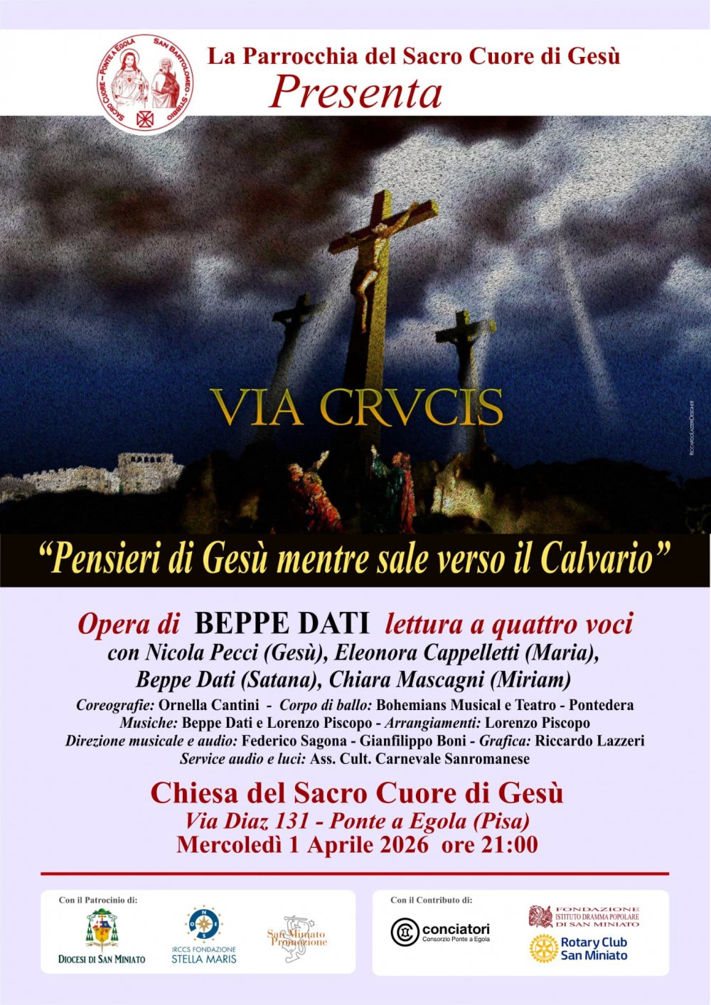 Locandina rappresentazione Via Crucis, Pensieri di Ges&ugrave; mentre sale verso il Calvario